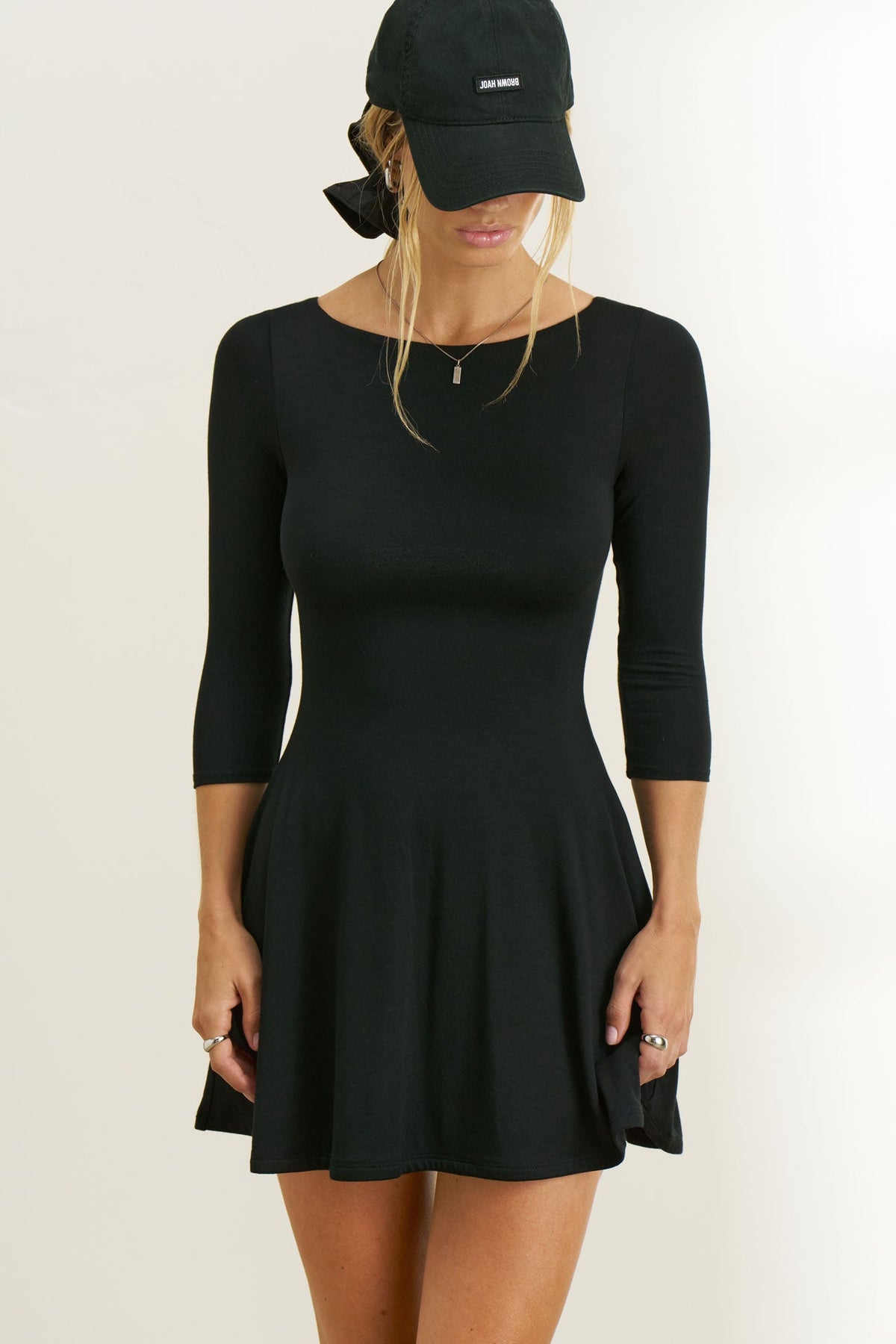 Boatneck Mid-Sleeve Dress